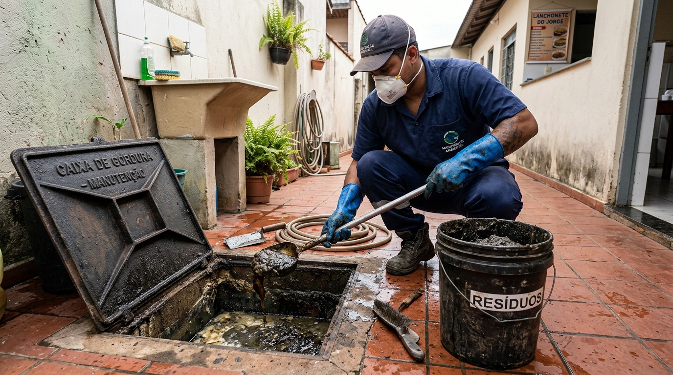 Remoção de resíduos da caixa de gordura em Suzano-SP