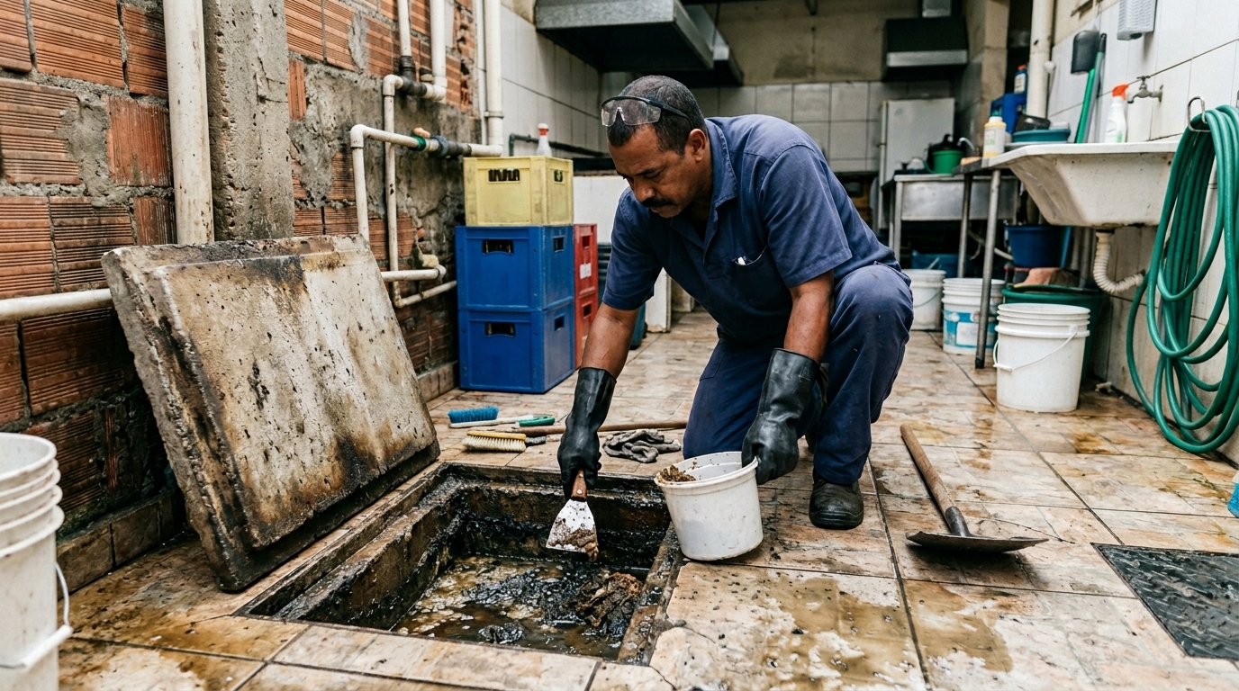 Limpeza de caixa de gordura residencial em Suzano-SP